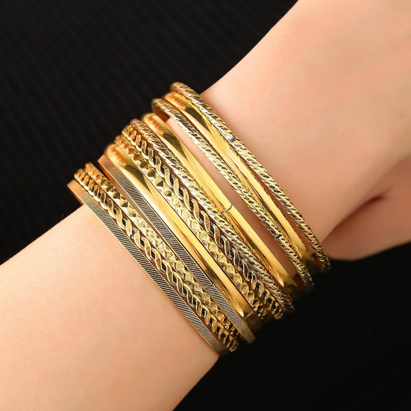 RINTOLER Store 16Pcs Gold Bangle Bracelets for Women - Multi Layer Stackable Textured Bracelets Boho Jewelrys Set. - Image 2